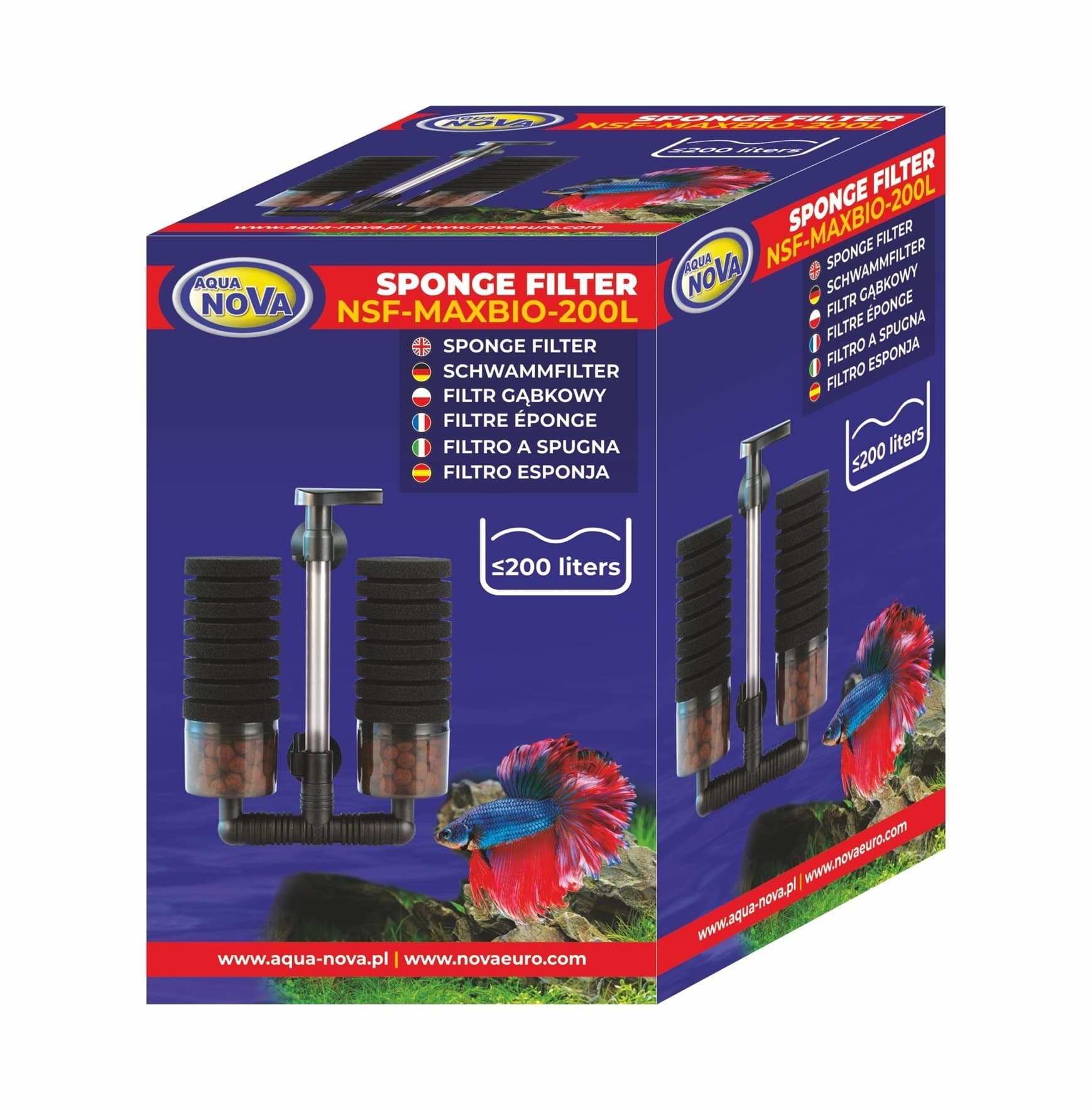 Aqua Nova NSF-MAXBIO-200L Two-Chamber Sponge Filter